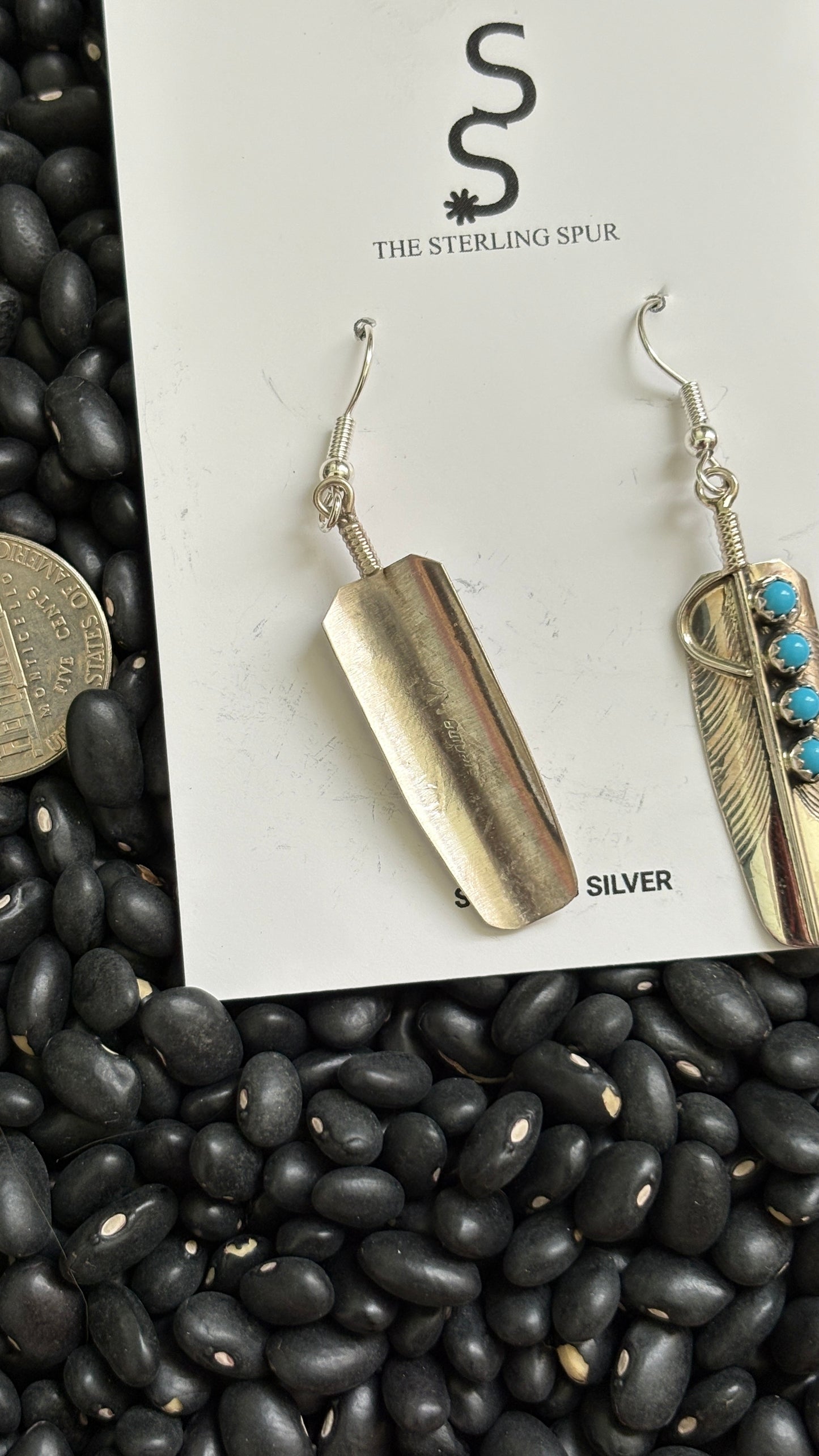 KINGMAN TURQUOISE FEATHER DANGLE EARRINGS BY CHESTER CHARLEY