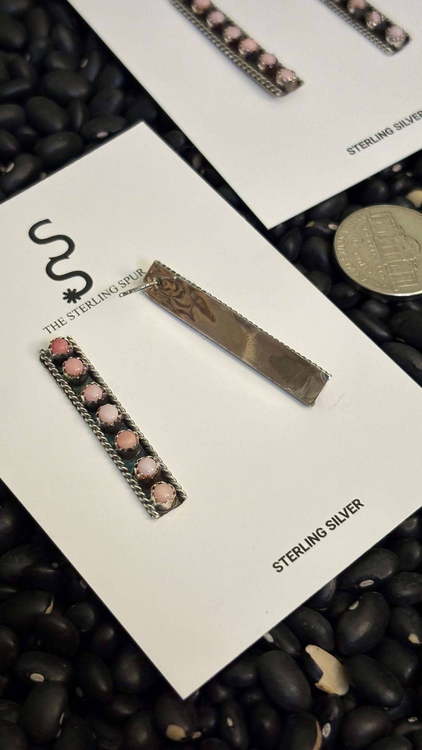 7 STONE PINK CONCH BAR EARRINGS BY ESTHER WHITE