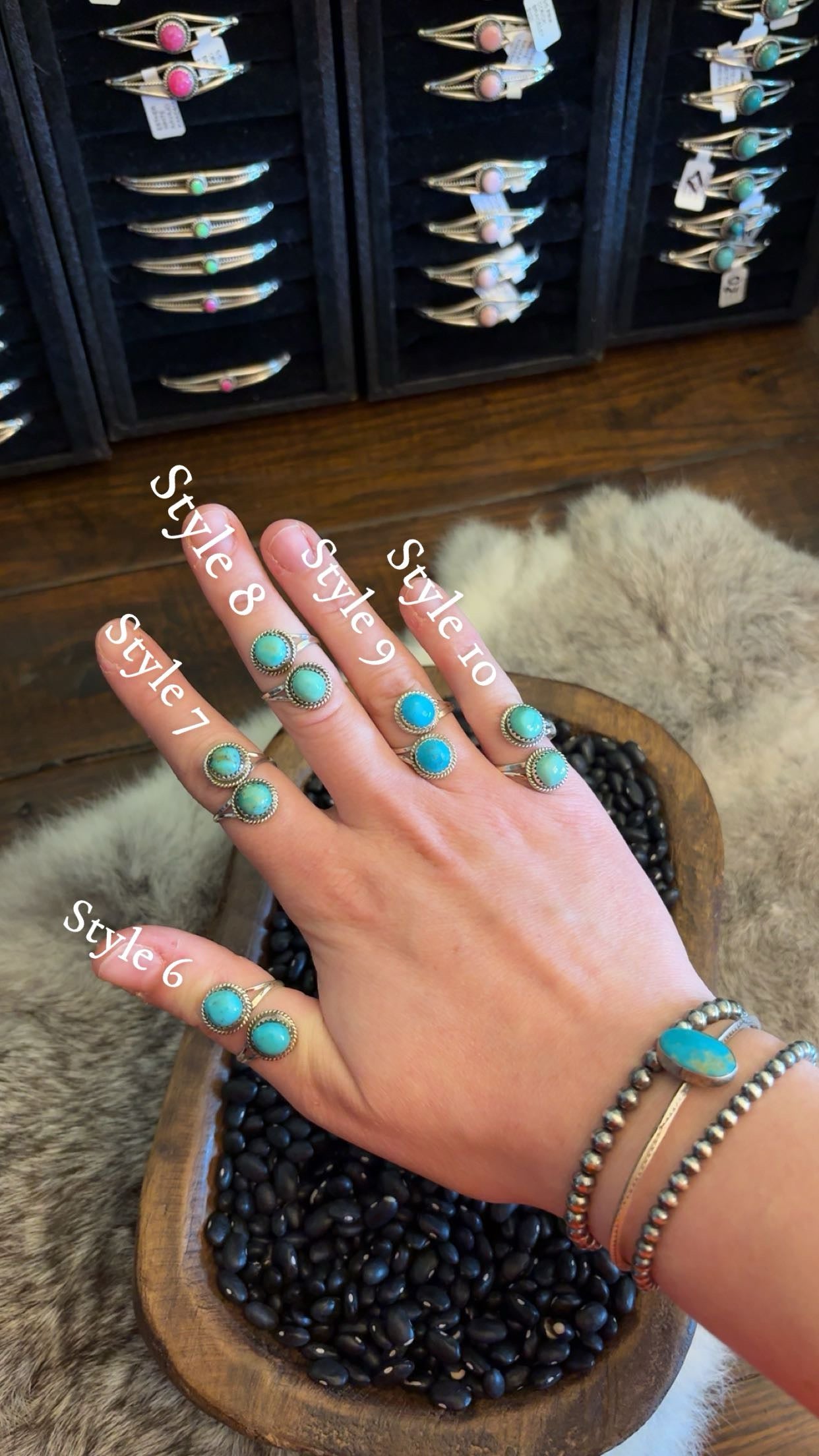 TURQUOISE DOUBLE STONE ADJUSTABLE TURQUOISE RING BY ESTHER WHITE