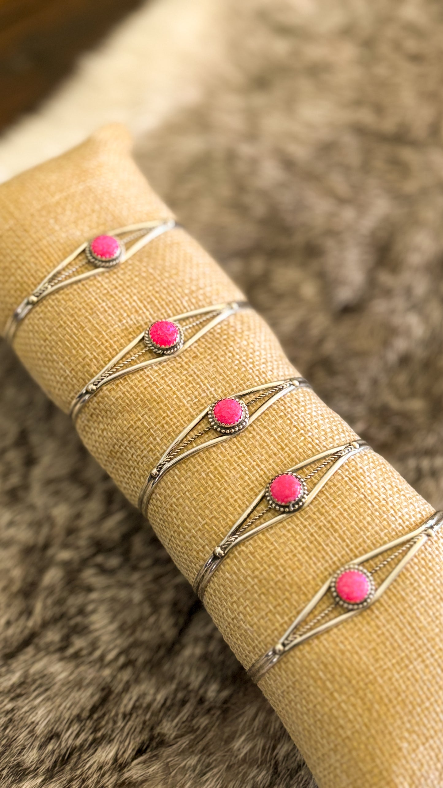 HOT PINK OPAL SINGLE STONE CUFF BY ESTHER WHITE