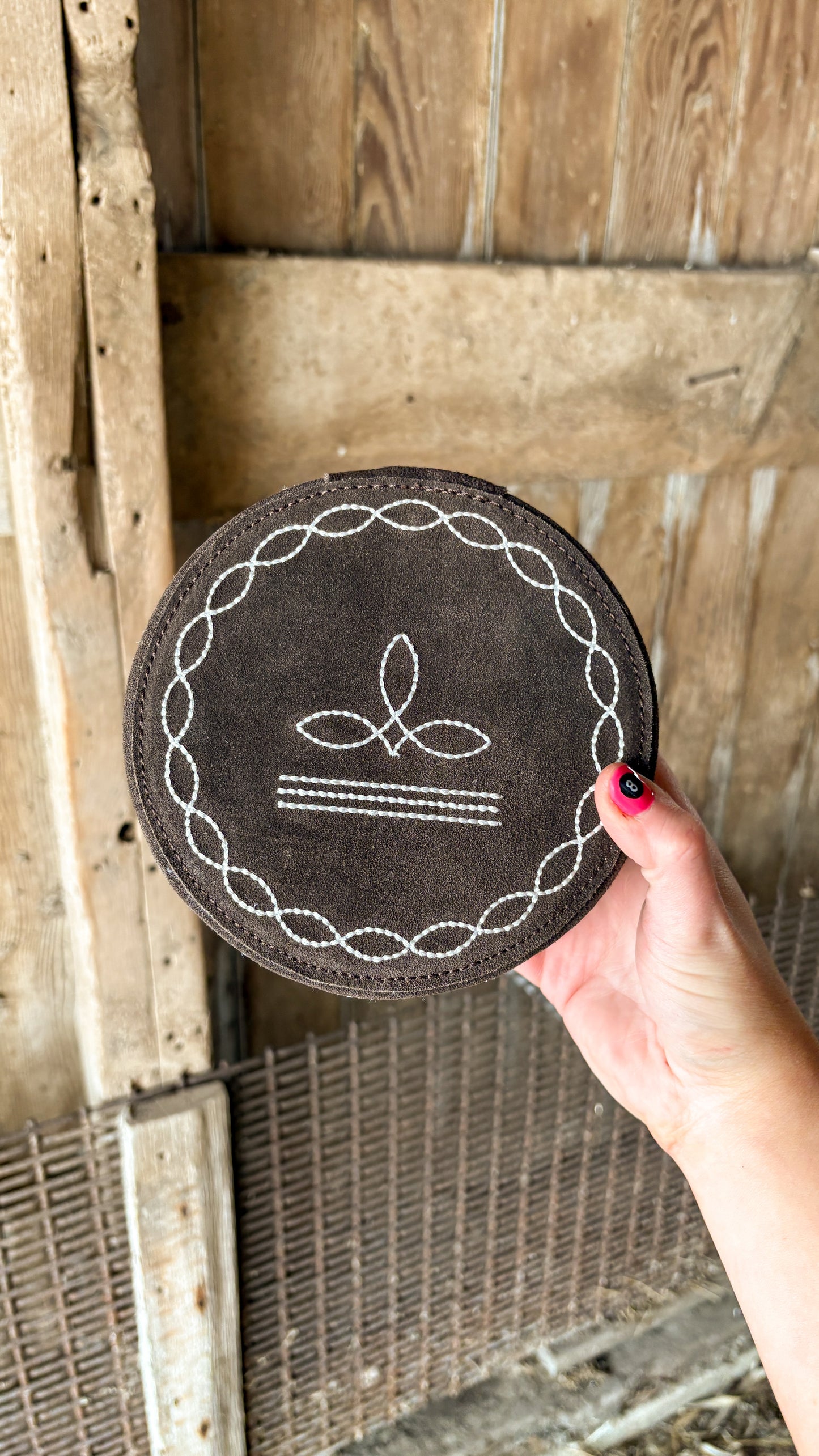 BROWN BOOTSTITCH SUEDE LEATHER JEWELRY BOX