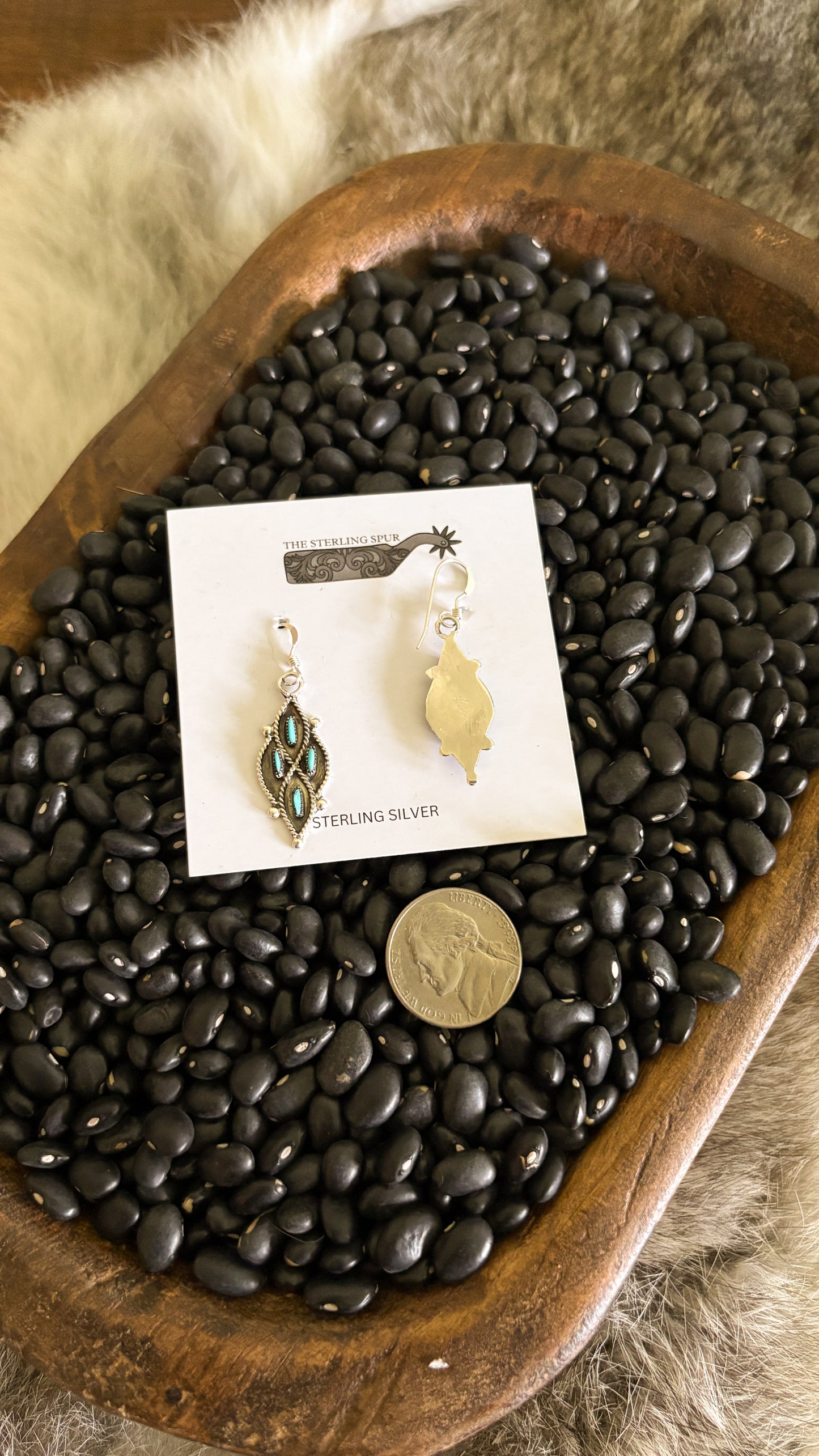 ZUNI TURQUOISE NEEDLEPOINT DIAMOND DANGLE EARRINGS