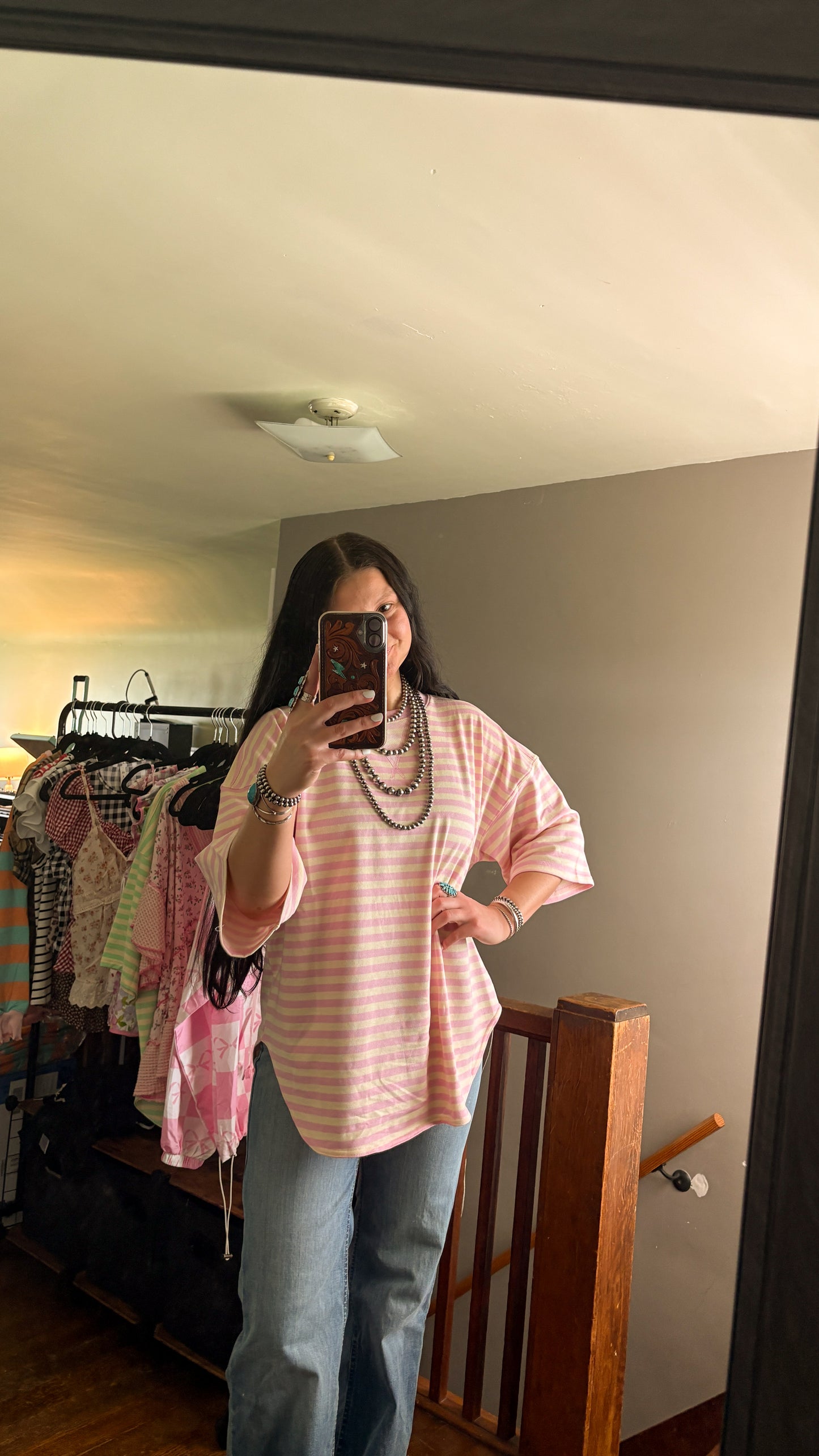 PINK & CREME OVERSIZED STRIPED TEE
