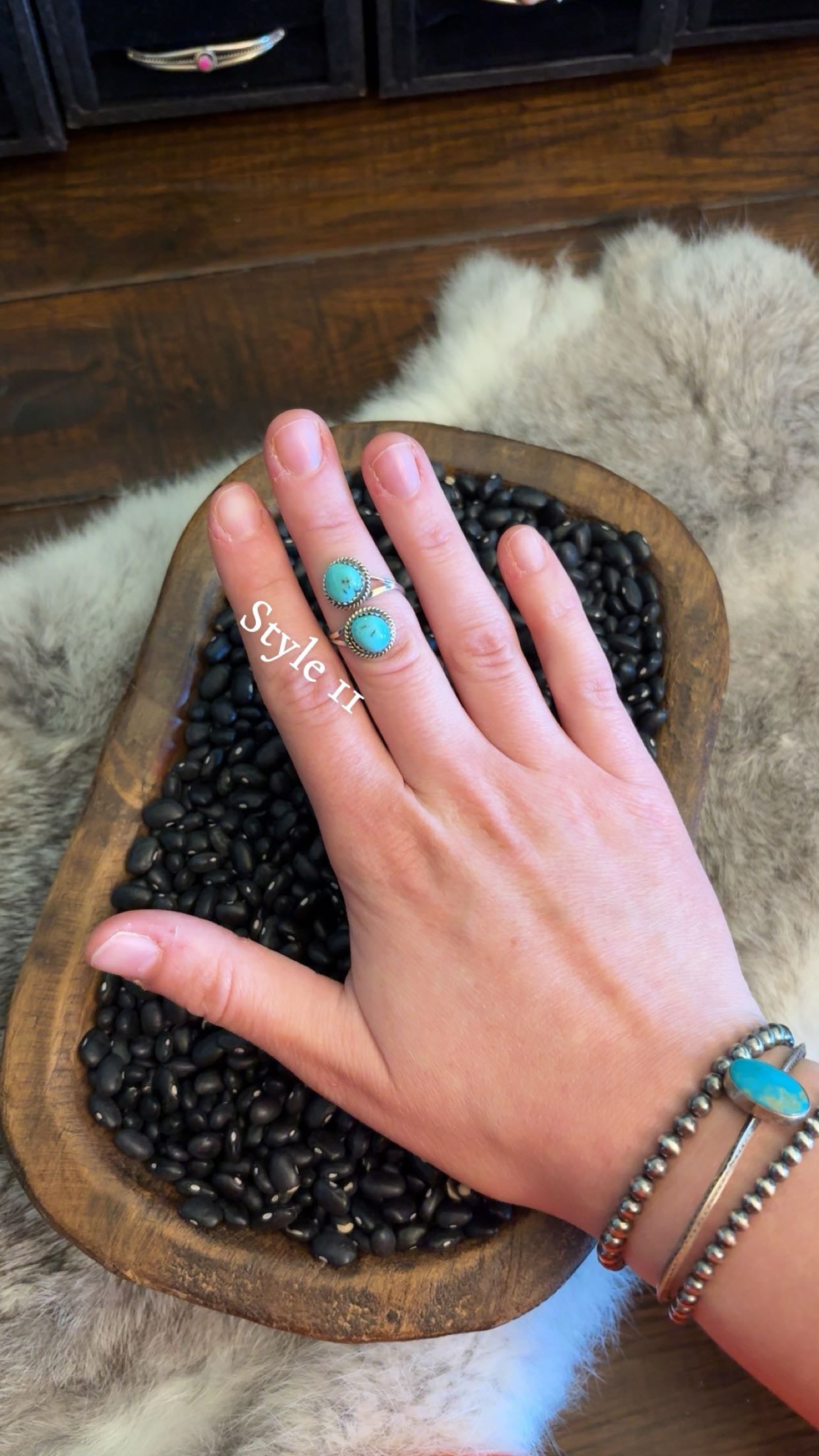 TURQUOISE DOUBLE STONE ADJUSTABLE TURQUOISE RING BY ESTHER WHITE