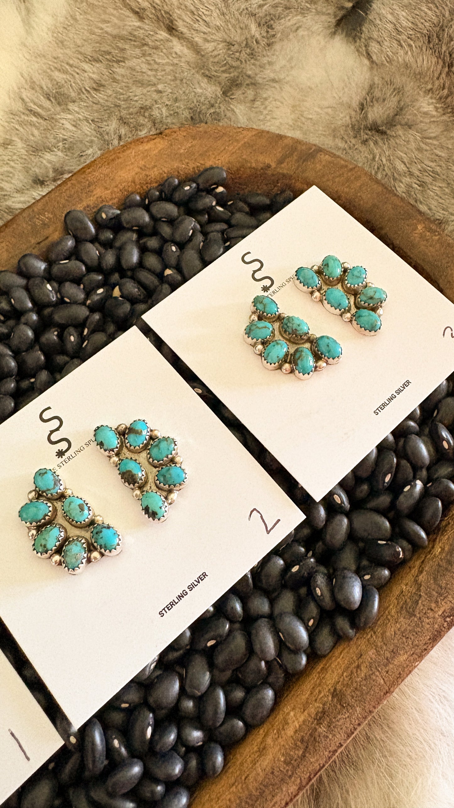 KINGMAN TURQUOISE HALF CLUSTER EARRINGS BY MAXINE RAMIREZ