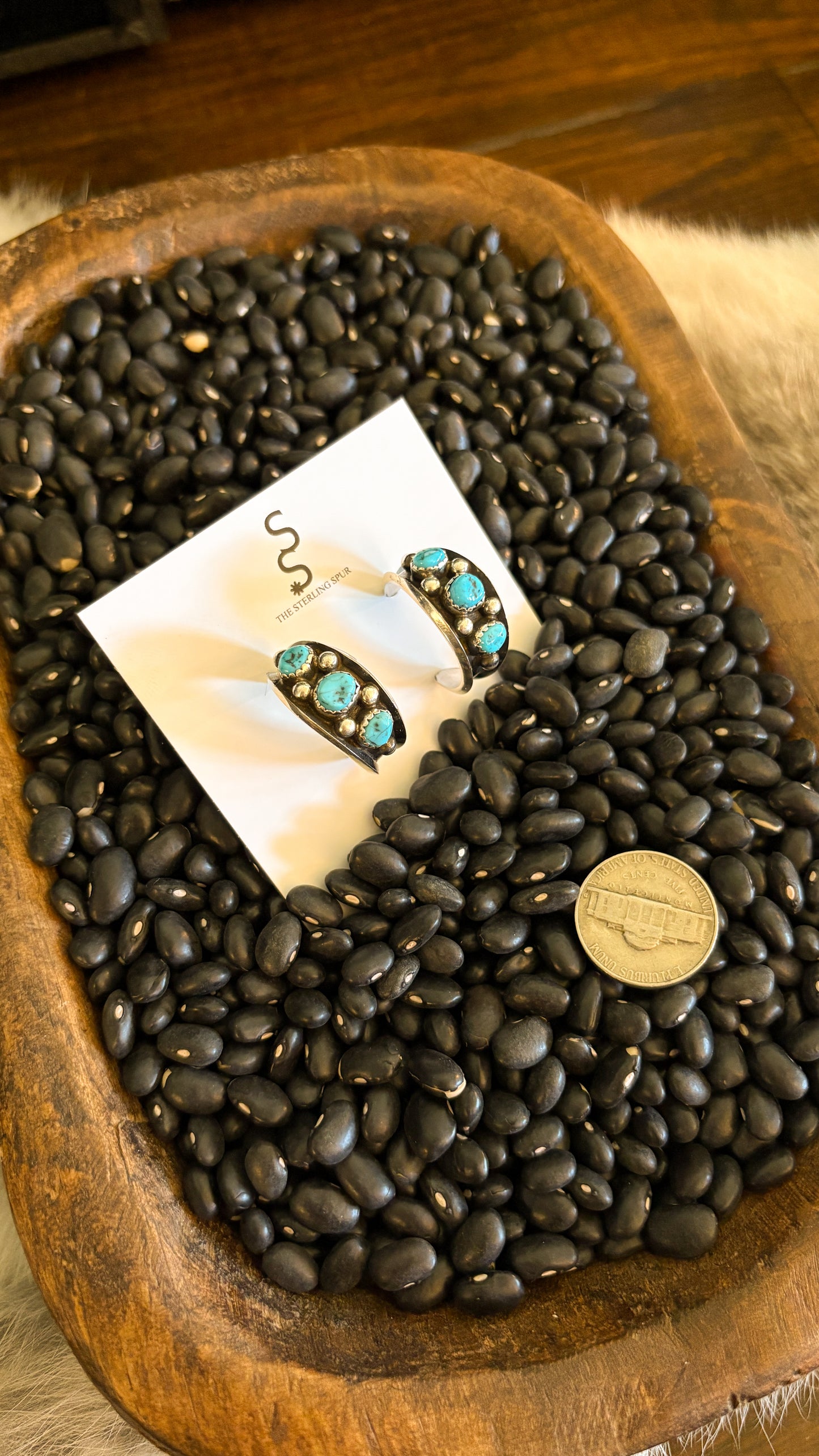 3 STONE TURQUOISE HOOP EARRINGS