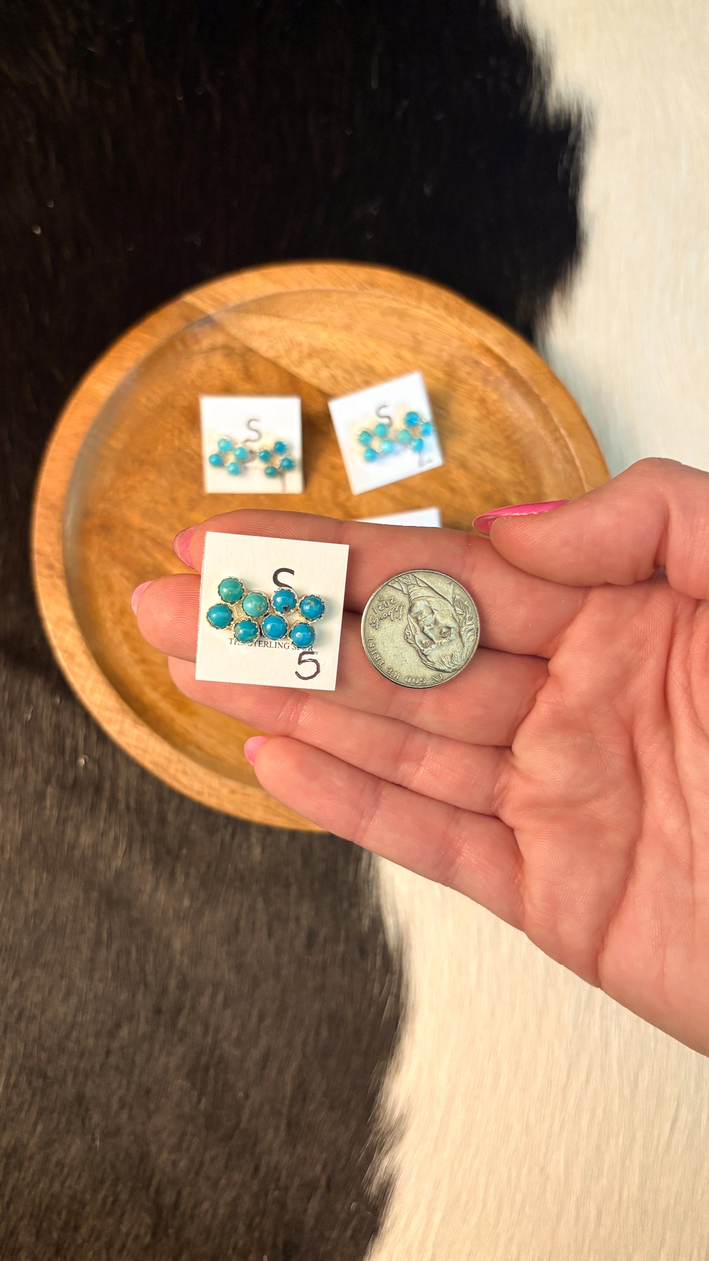 4 STONE KINGMAN TURQUOISE SQUARE STUD EARRINGS BY JANICE SPENCER