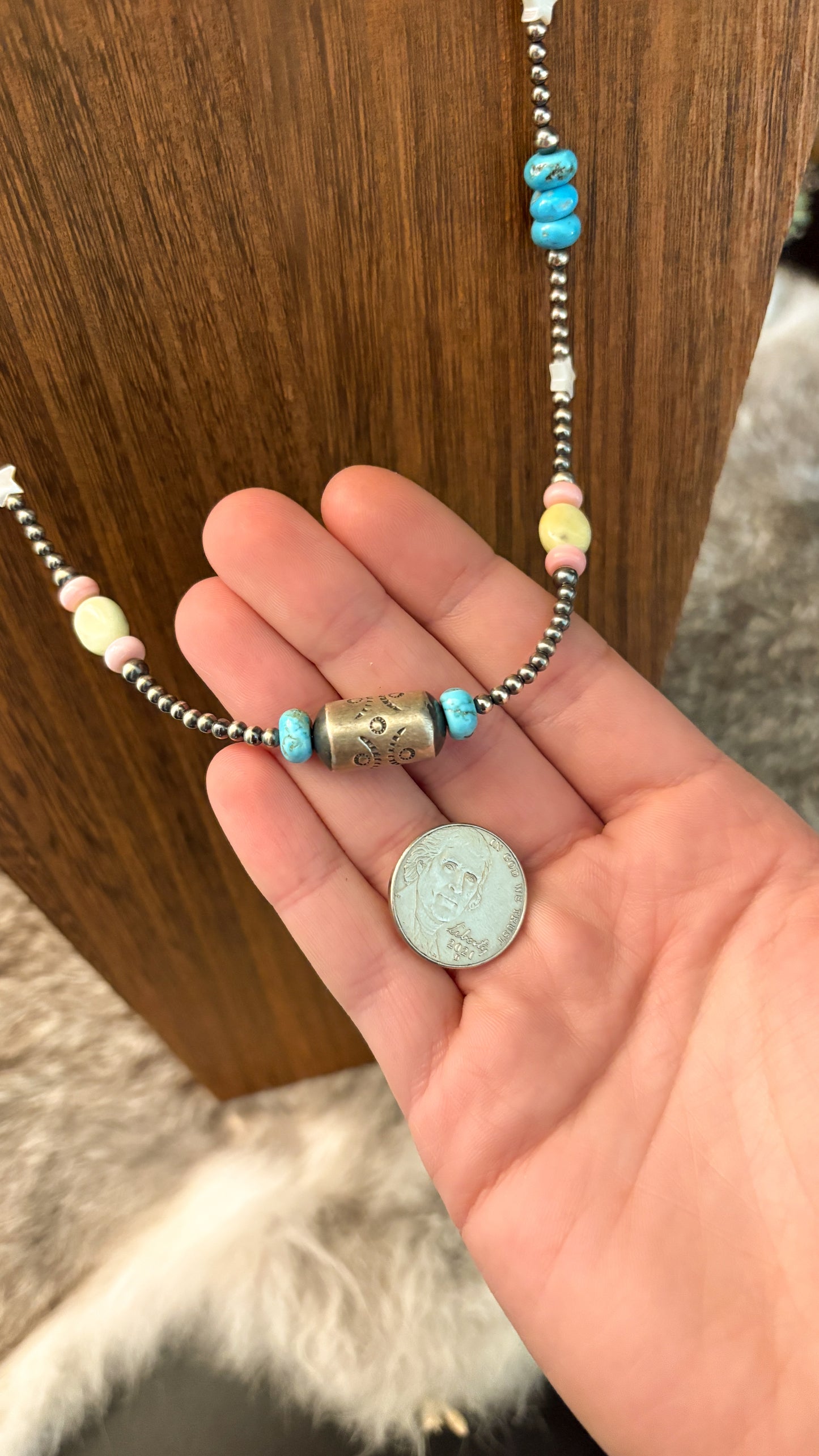 MULTI STONE STAR BARREL BEAD PEARL NECKLACE