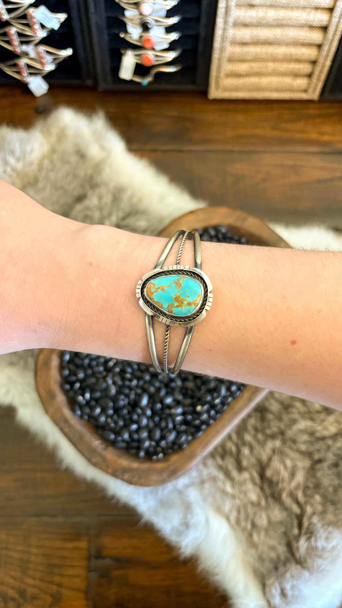 LARGE TURQUOISE CUFF W/ ROPE DETAIL