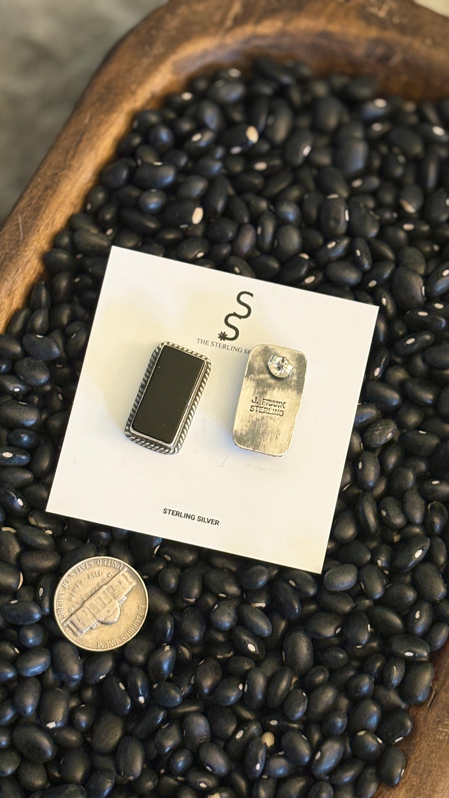 BLACK ONYX RECTANGLE POST EARRINGS