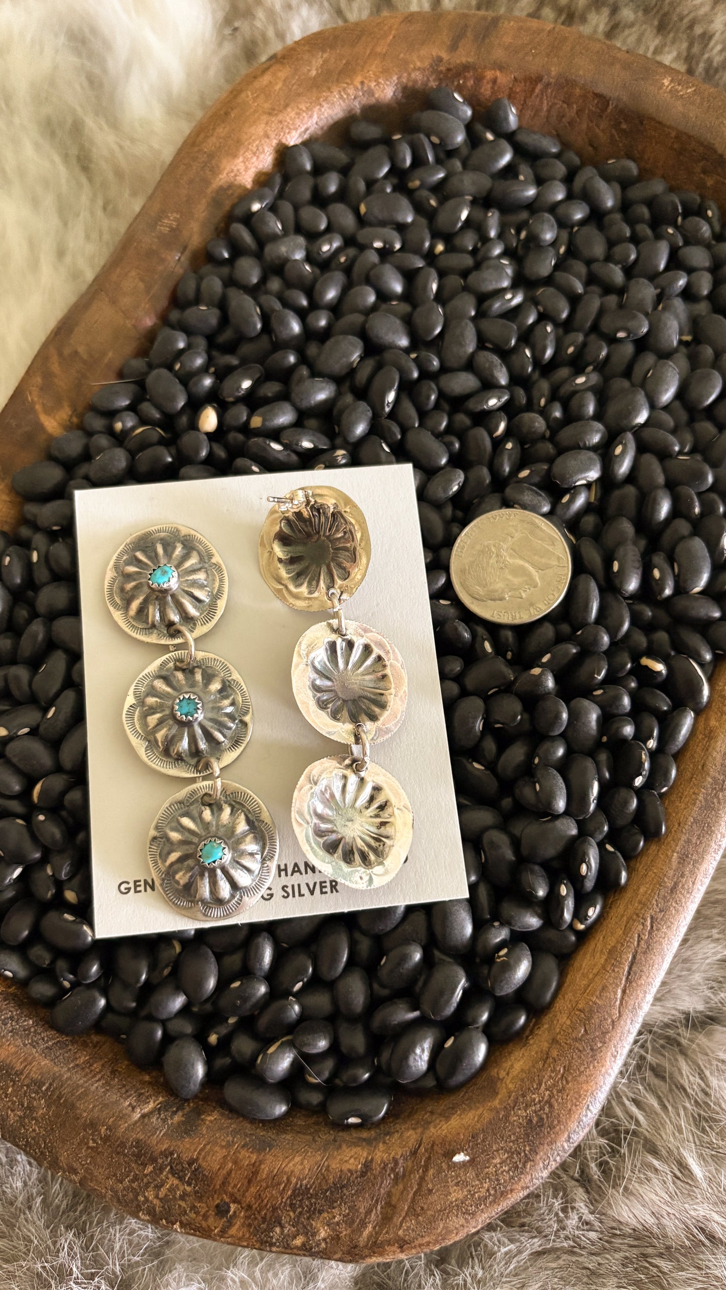 TRIPLE TURQUOISE CONCHO DANGLE EARRINGS