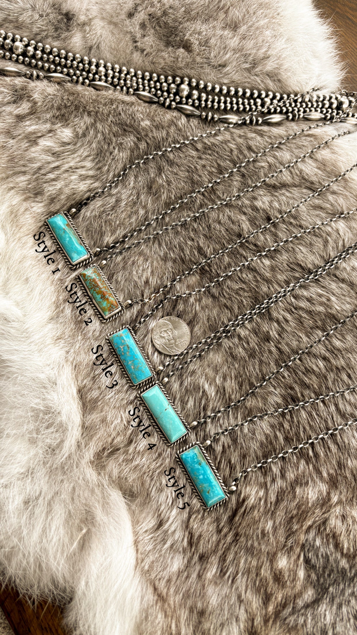 LARGE KINGMAN TURQUOISE BAR NECKLACE BY JOHNNY DIXON