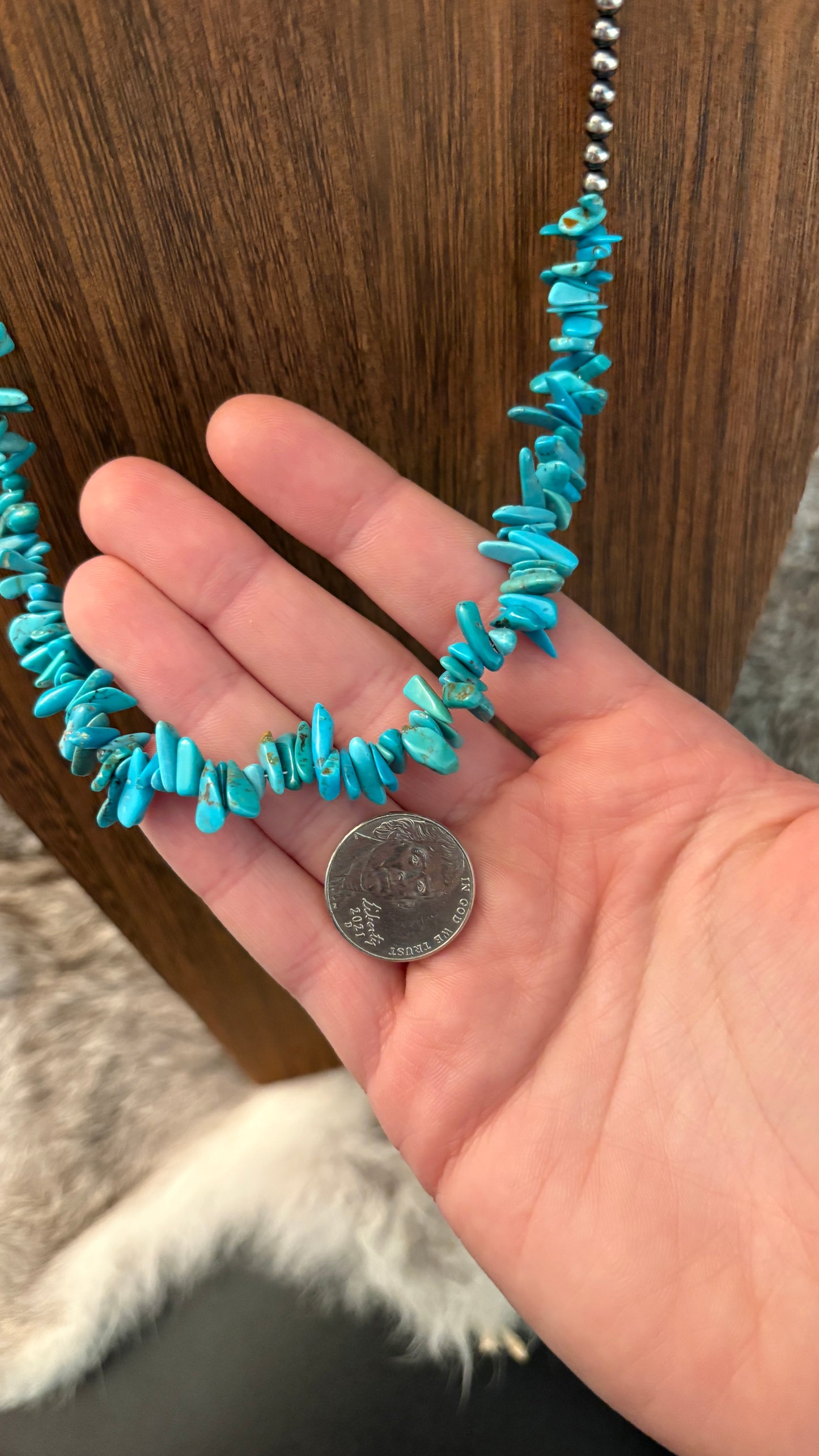 KINGMAN TURQUOISE CHIP STERLING SILVER PEARL NECKLACE