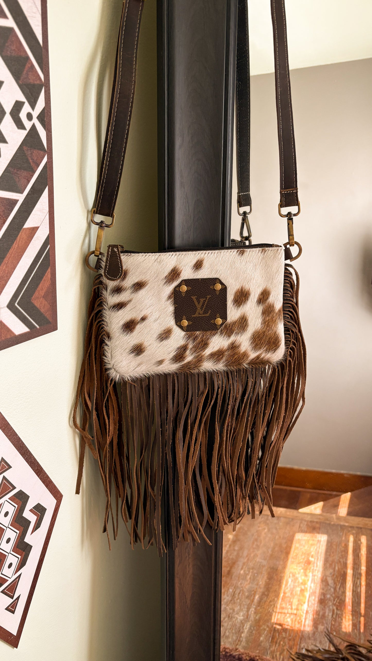 UPCYCLED LV FRINGE CROSSBODY BAG - LIGHT BROWN