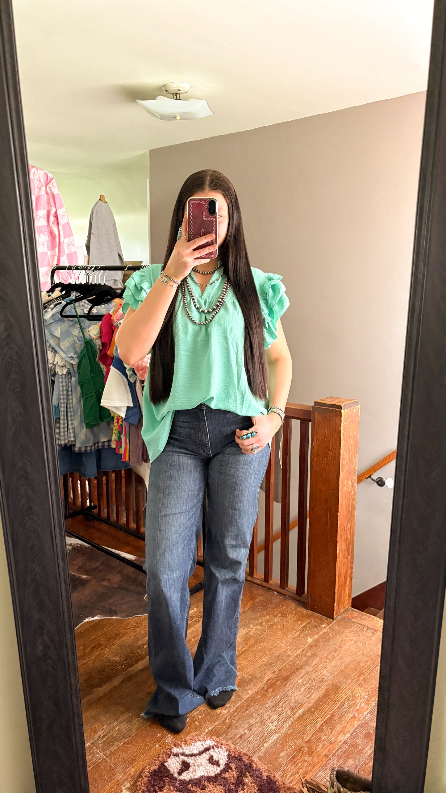 LARGE RUFFLE SLEEVE TOP - MINT