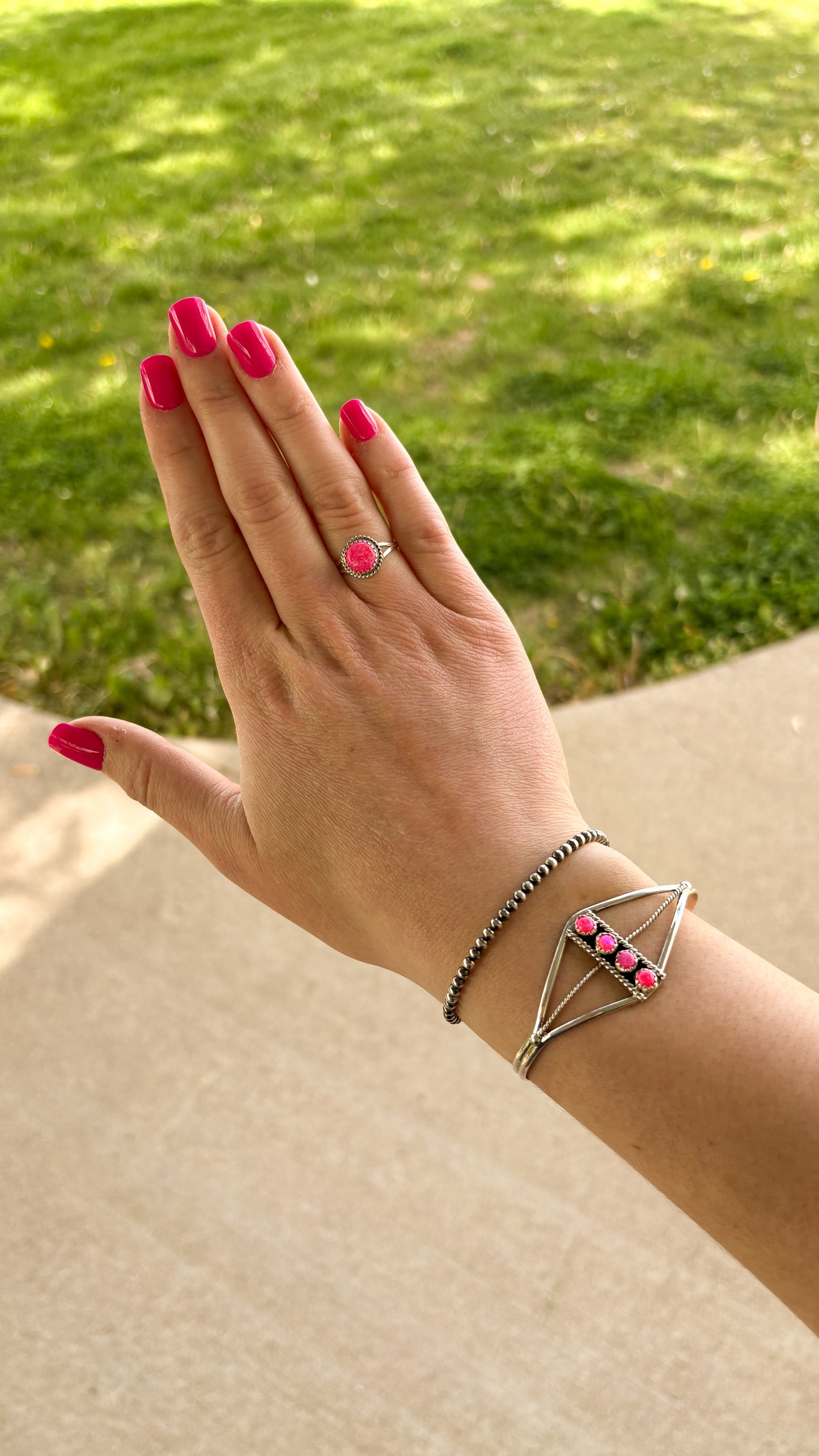 HOT PINK OPAL SINGLE STONE RING BY ESTHER WHITE
