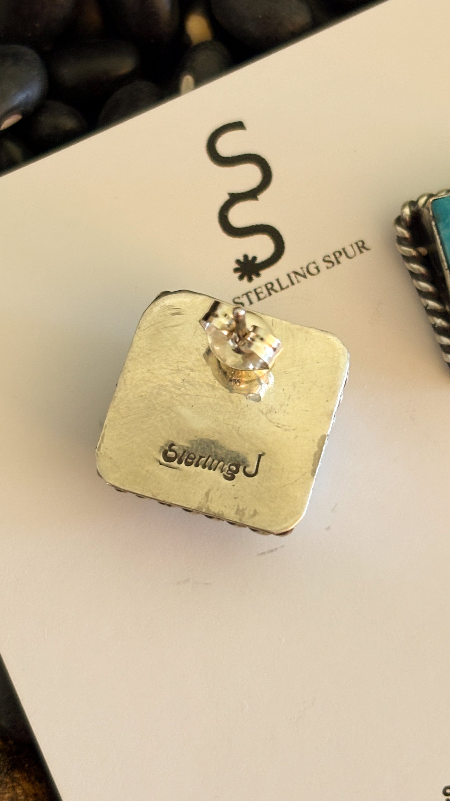 SQUARE KINGMAN TURQUOISE POST EARRINGS BY JUDITH DIXON