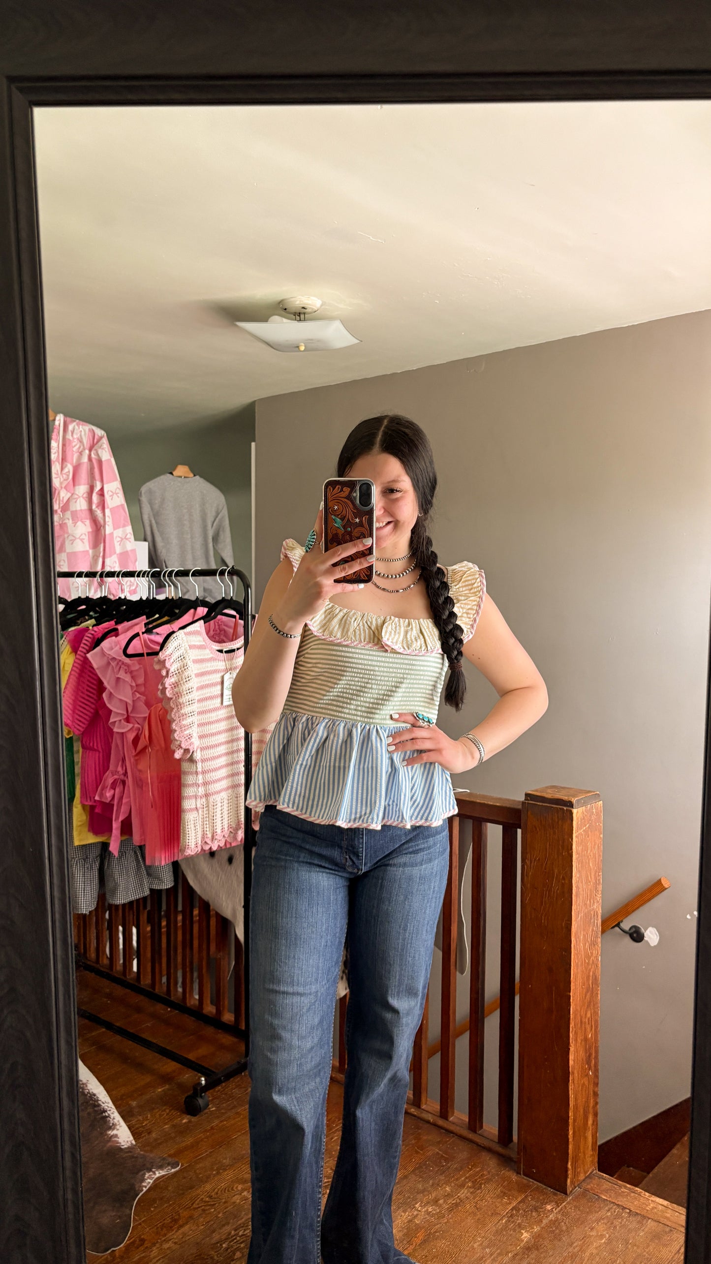STRIPED MULTI COLOR RUFFLE TOP