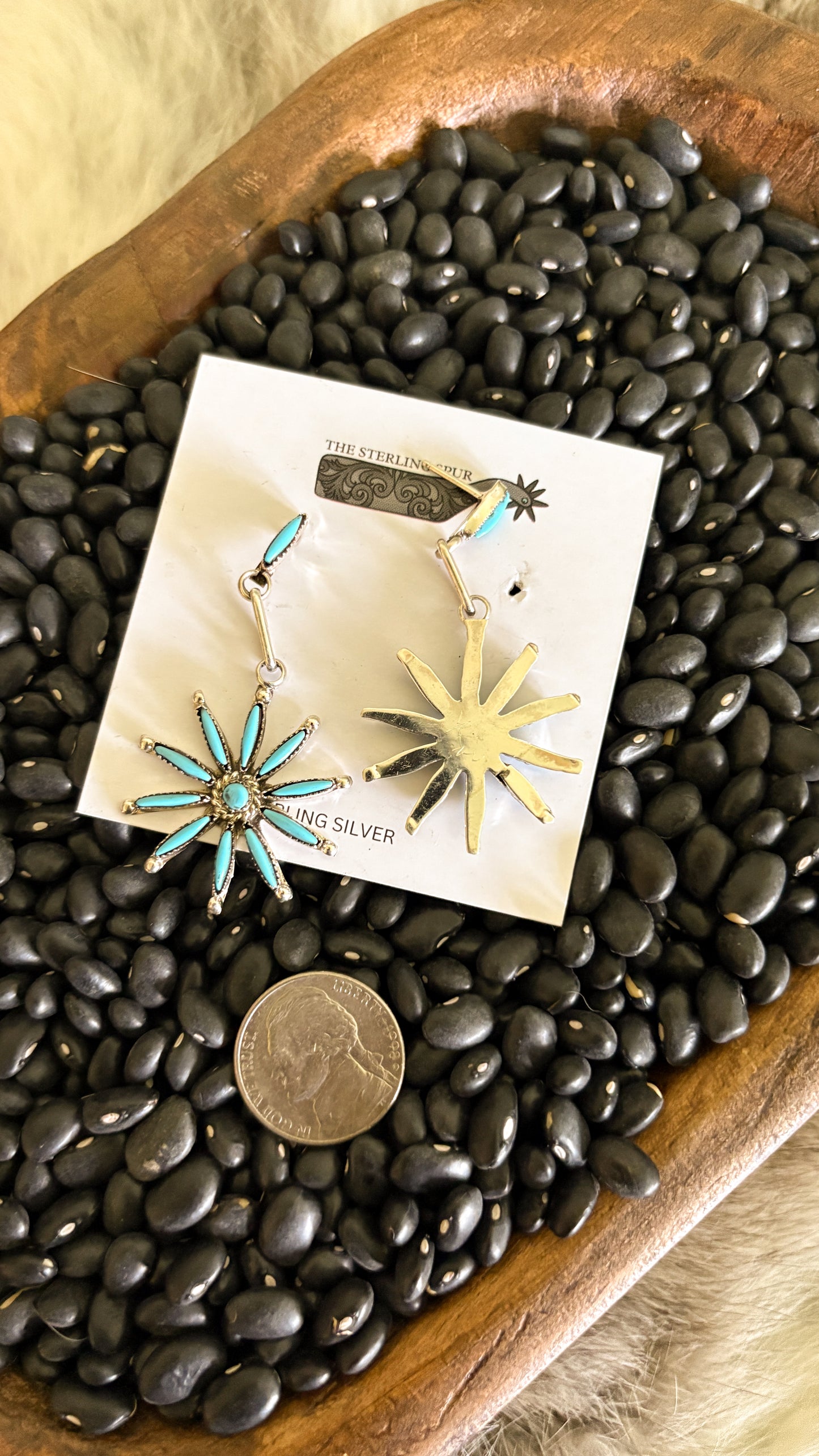 ZUNI NEEDLEPOINT FLOWER DANGLE EARRINGS