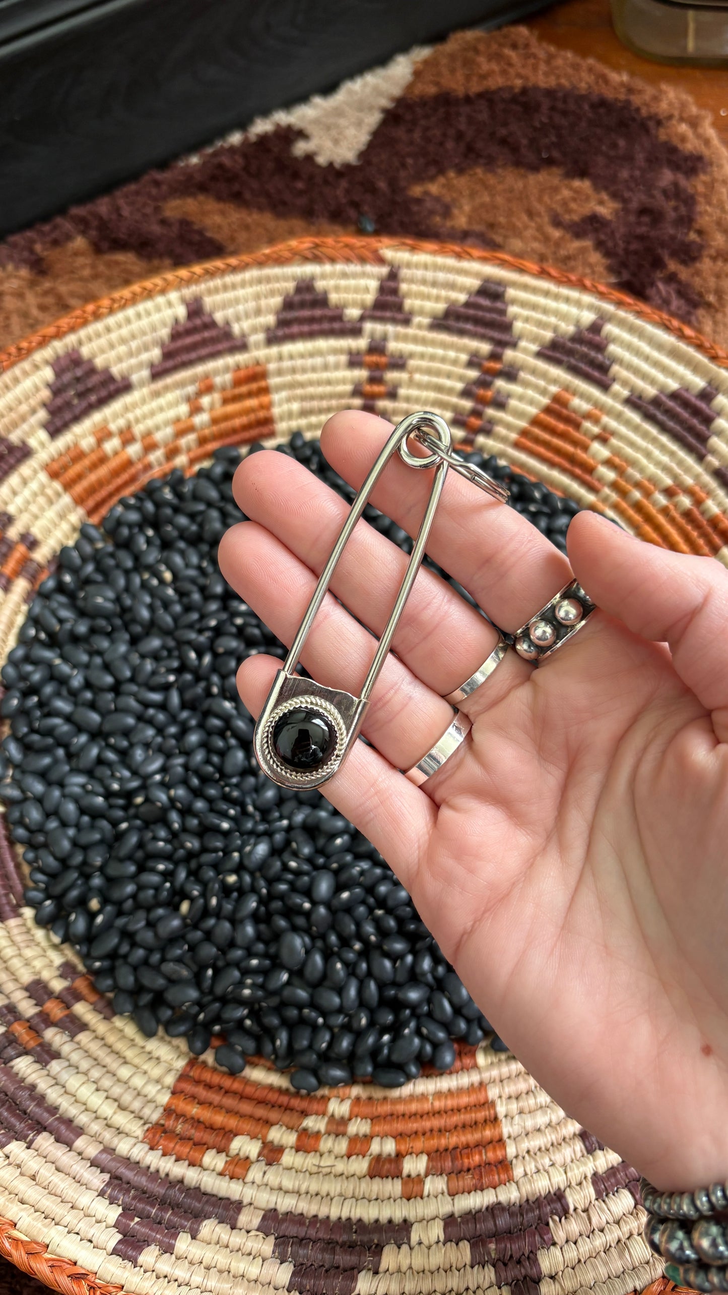 BLACK ONYX SAFETY PIN BAG CHARM