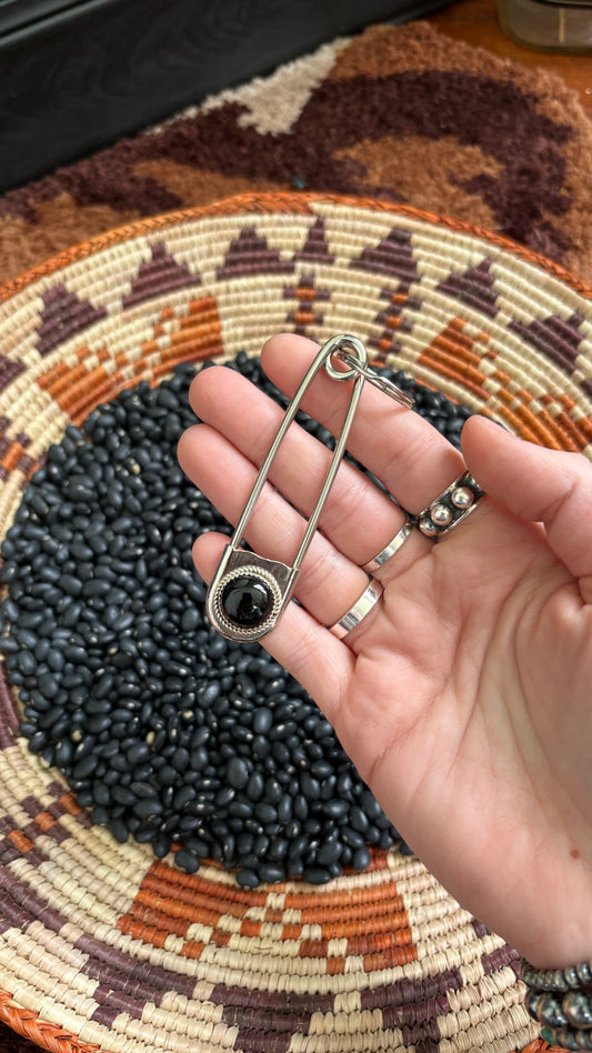 BLACK ONYX SAFETY PIN BAG CHARM