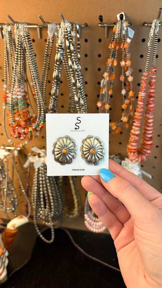ORANGE SPINY OYSTER CONCHO EARRINGS