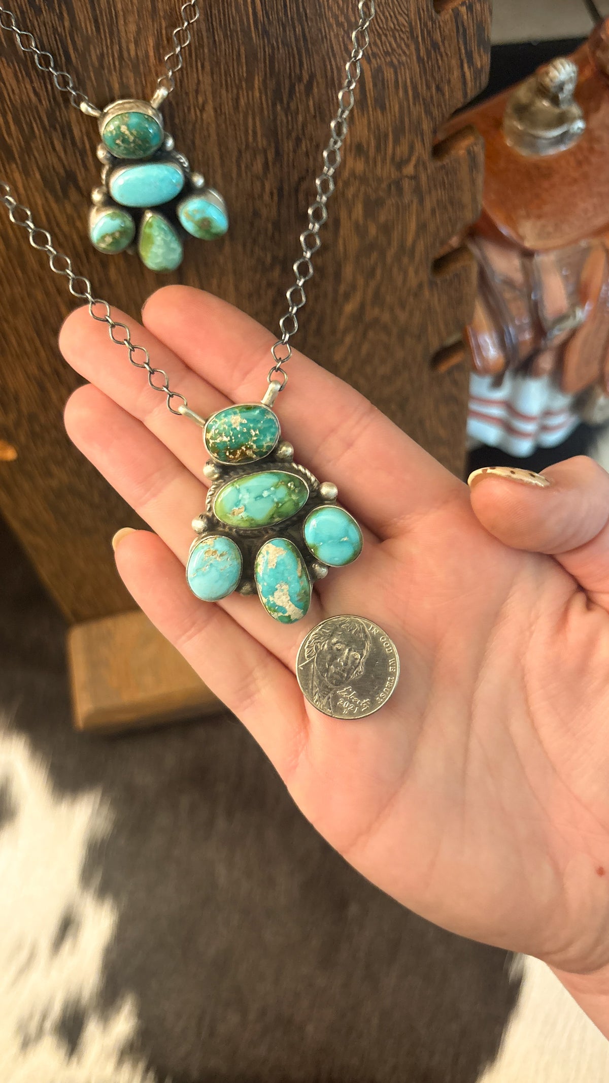 5 STONE SONORAN GOLD TURQUOISE CHANDELIER STYLE NECKLACE BY VICKY HICKS