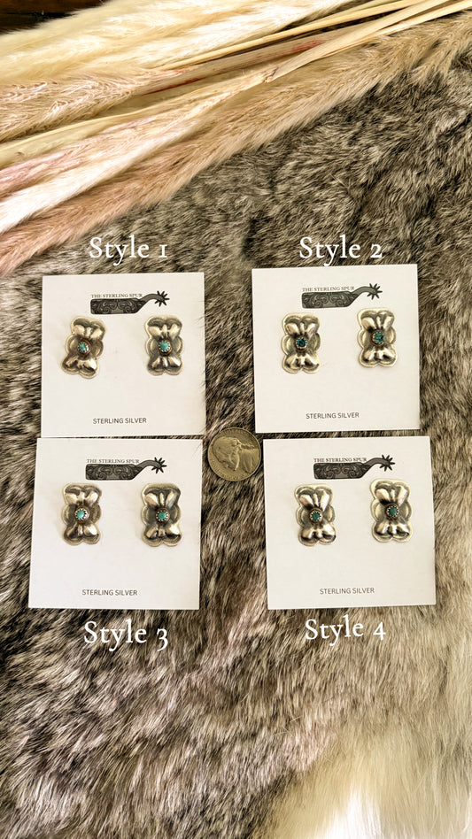 BOW TIE CONCHO EARRINGS W TURQUOISE STONE