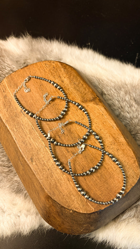3-6MM GRADUATED STERLING SILVER PEARL BRACELET - PLAIN