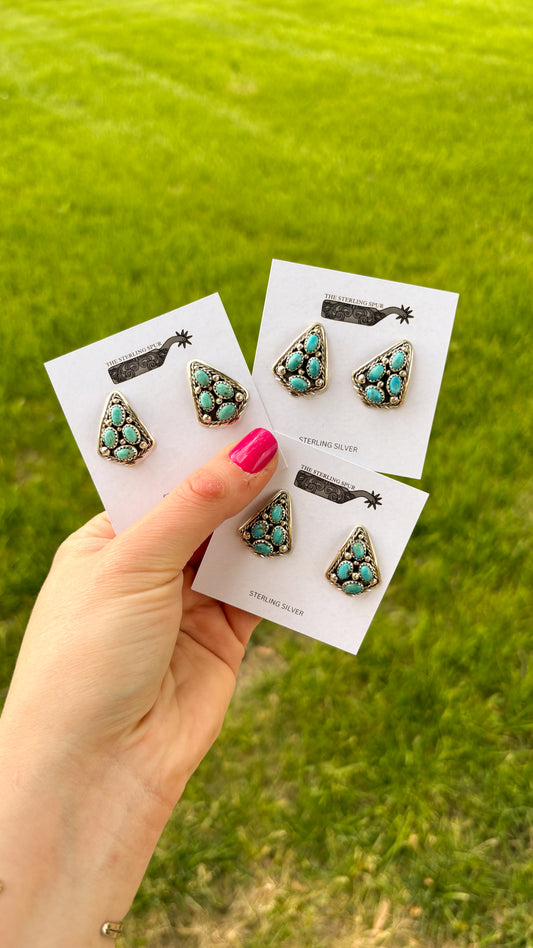 DIAMOND SHAPED 4 STONE TURQUOISE EARRINGS