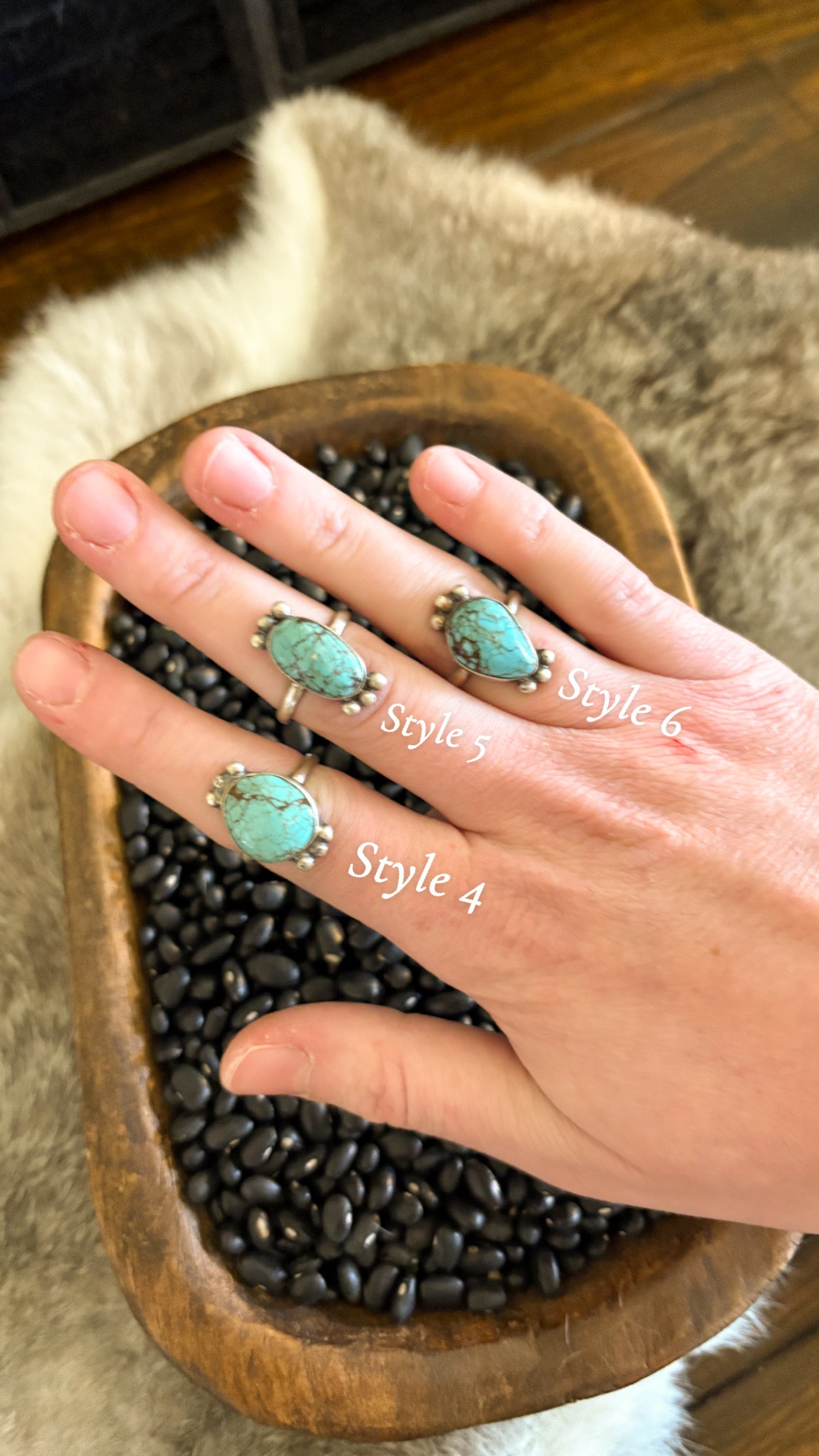 LARGE SIZE SINGLE STONE TURQUOISE RING W BALL DETAIL