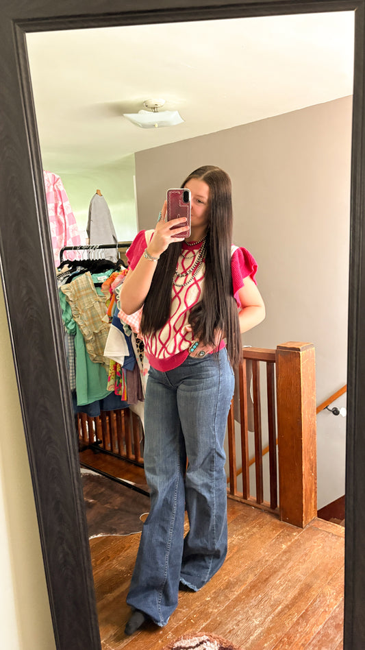 PINK & WHITE RUFFLE SWEATER VEST