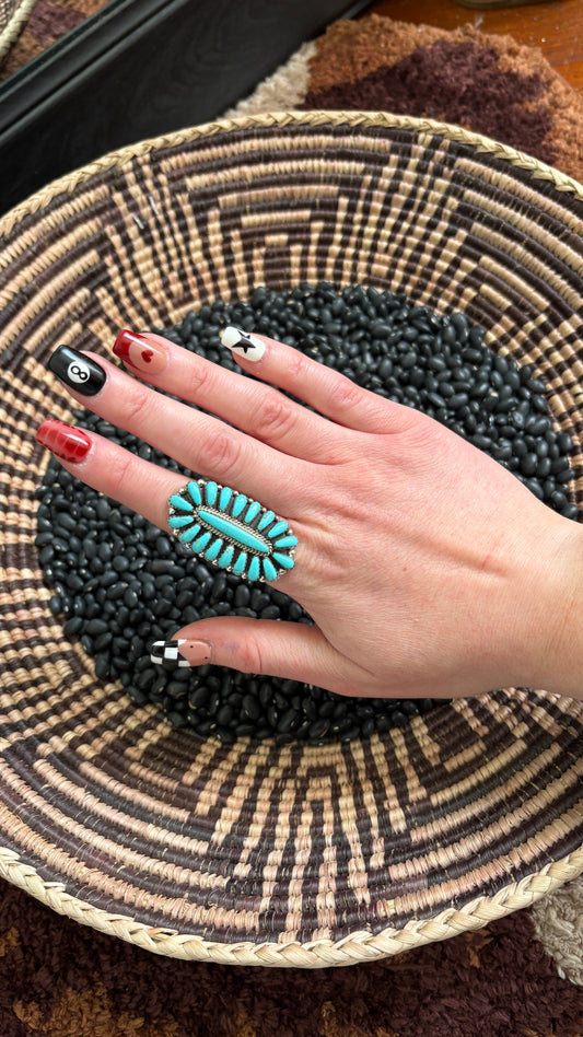 OVAL TURQUOISE CLUSTER RING BY DAVINA BENALLY