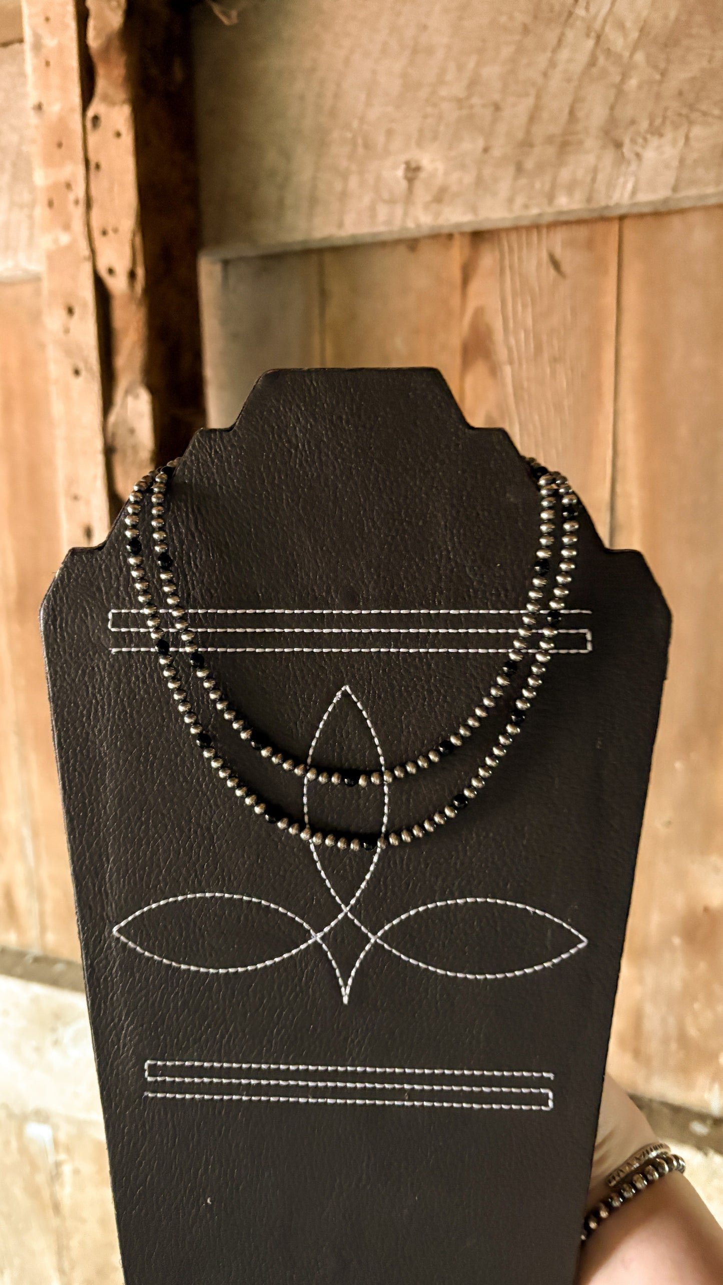 4MM BLACK ONYX & STERLING SILVER PEARL NECKLACE