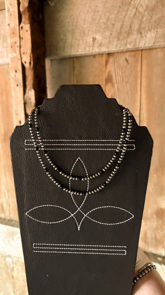 4MM BLACK ONYX & STERLING SILVER PEARL NECKLACE