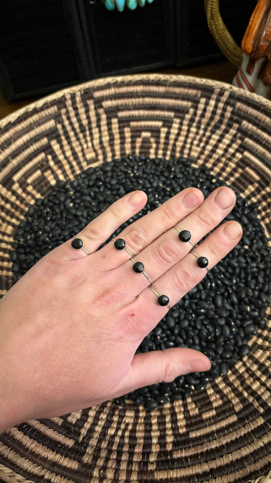 SINGLE STONE ZUNI BLACK ONYX STACKER RING BY MARY ANN NIHA