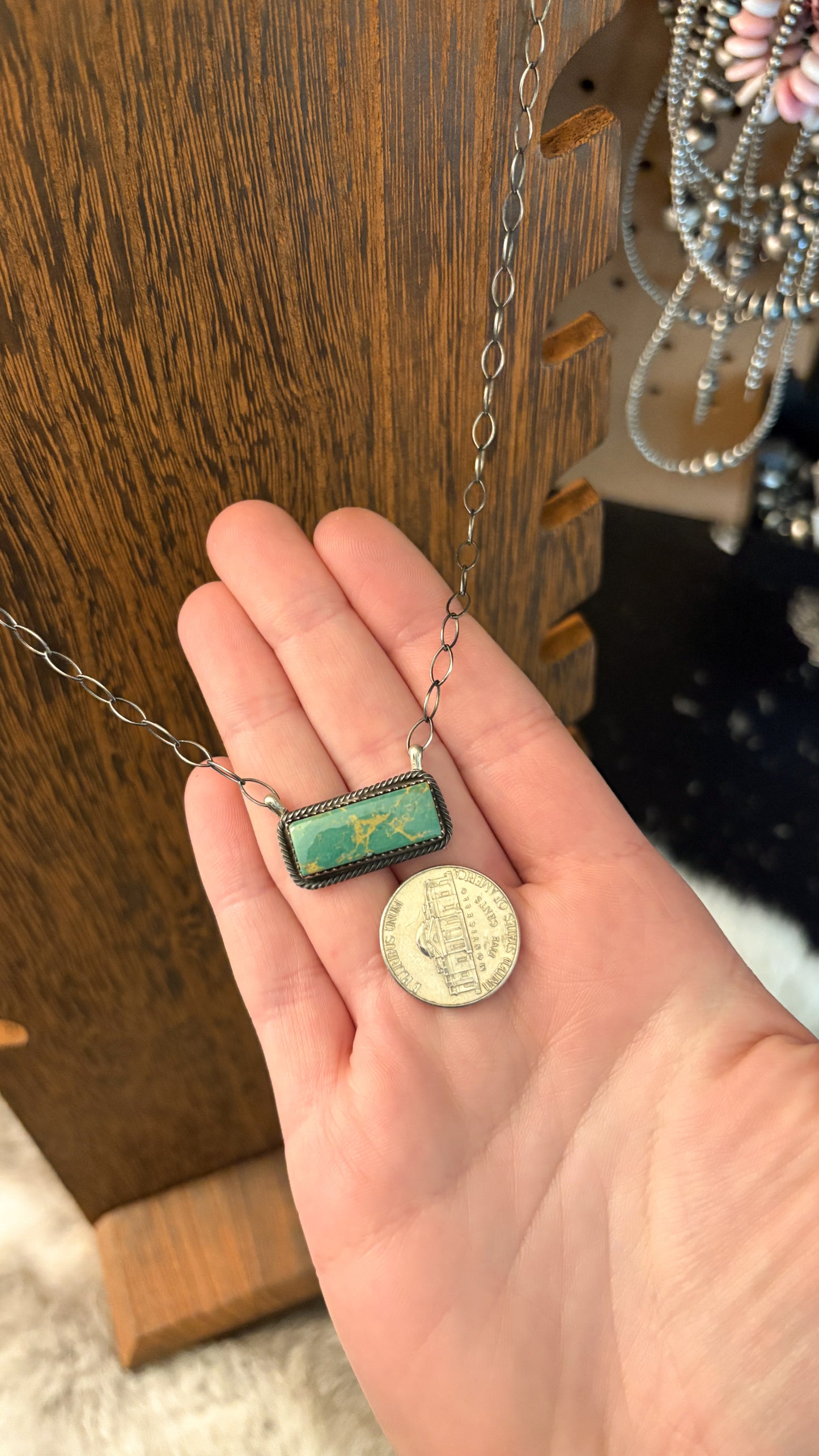 GREEN KINGMAN TURQUOISE BAR NECKLACE BY TIA LONG - SMALL