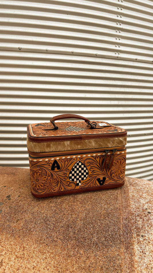 XL ACE OF SPADES CHECKERED COWHIDE JEWELRY BOX