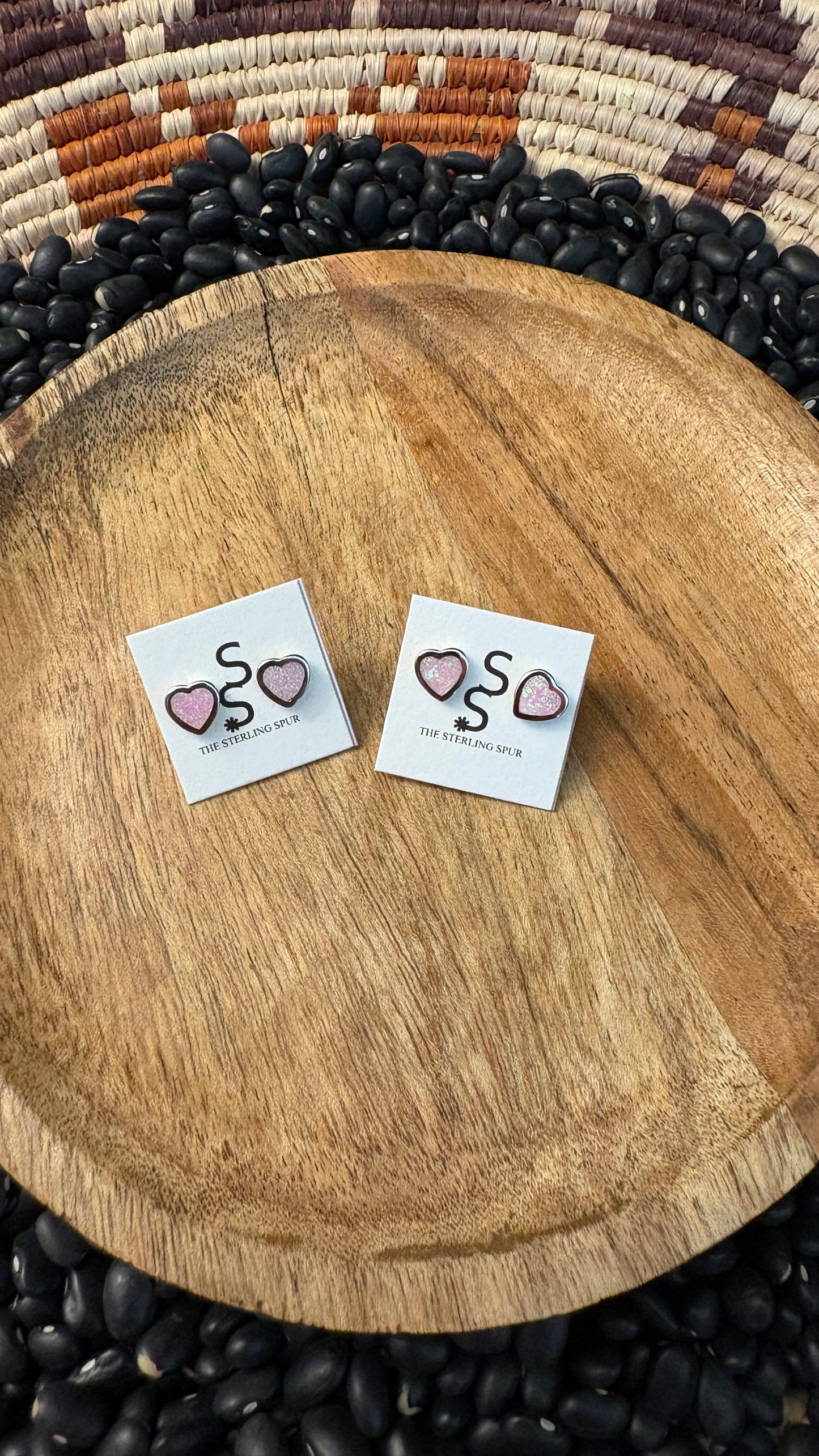 PINK OPAL HEART STUD EARRINGS