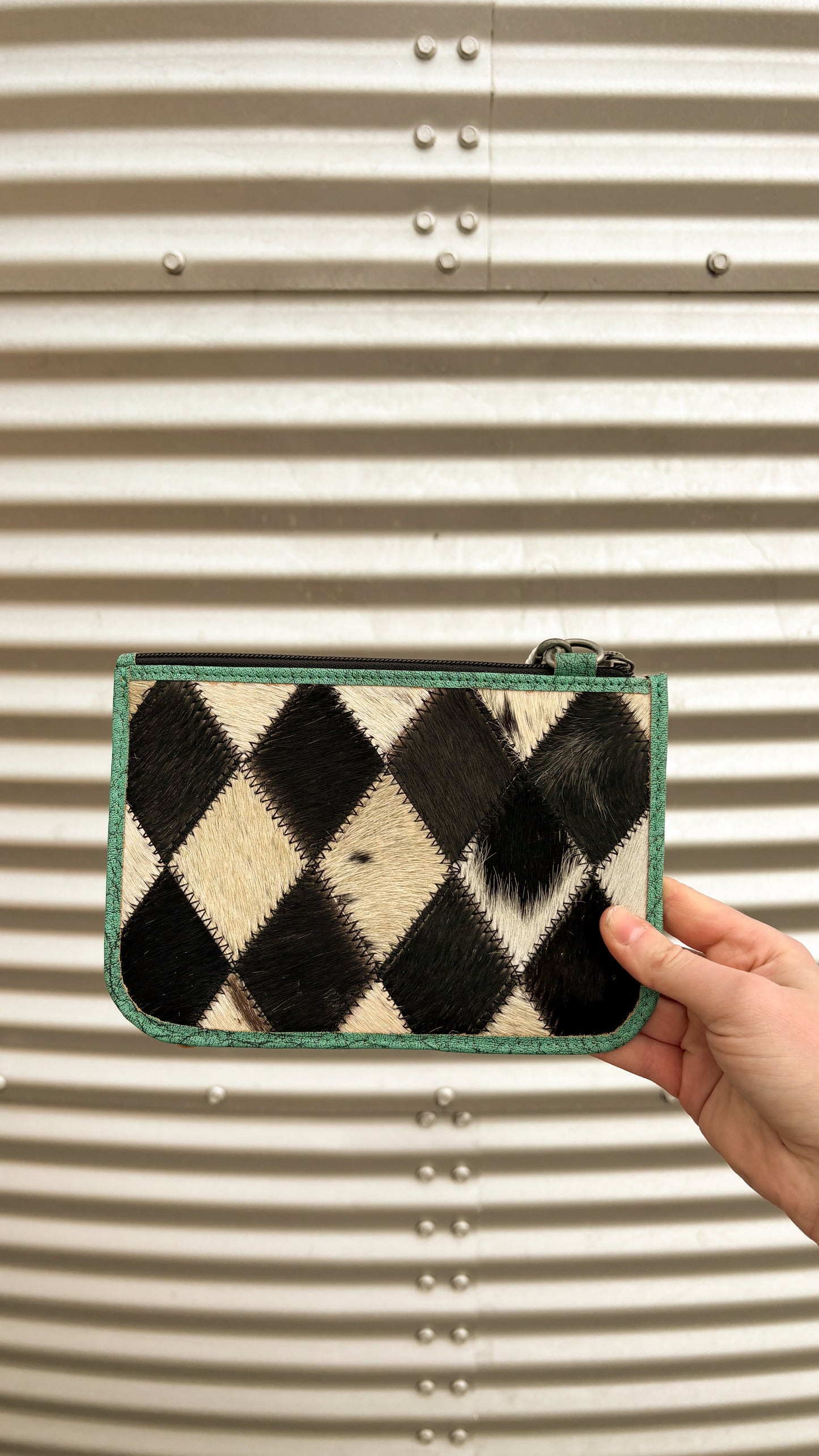 DIAMOND PATTERN COWHIDE WRISTLET - TURQUOISE