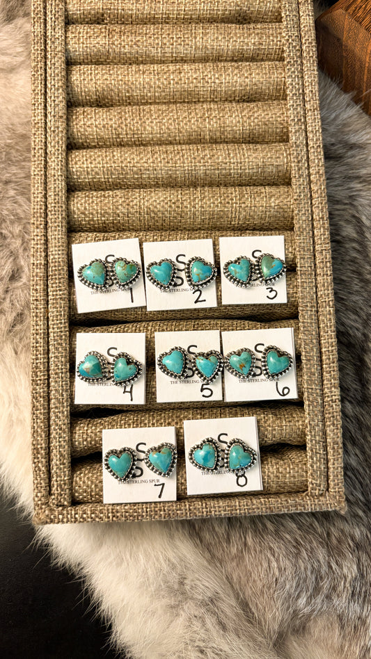 KINGMAN TURQUOISE HEART EARRINGS W BALL DETAIL