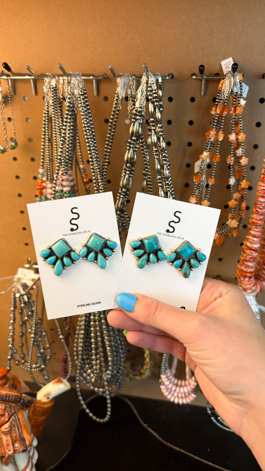 DIAMOND HALF CLUSTER TURQUOISE EARRINGS BY DEBRA SMITH