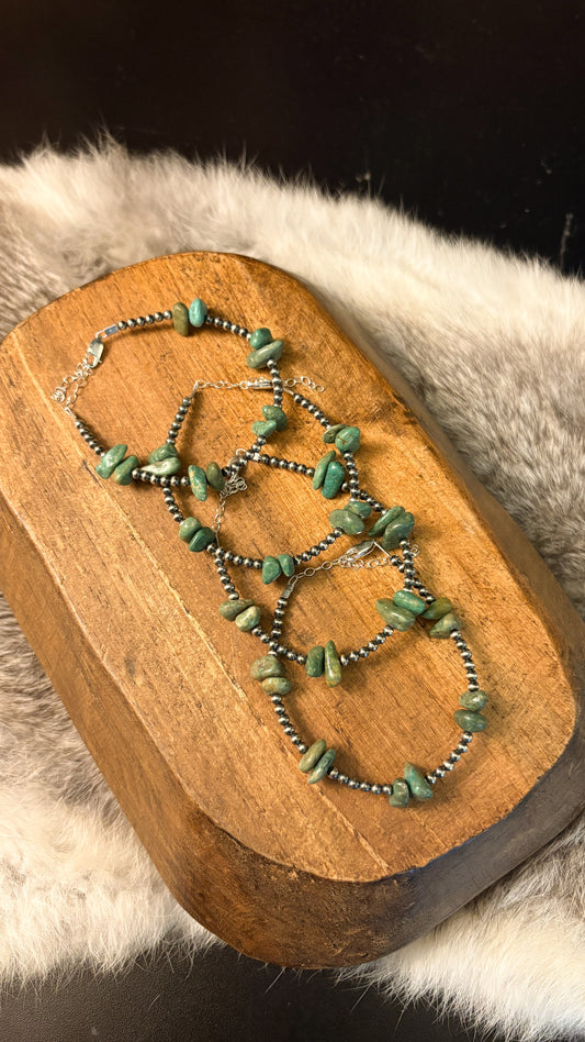 3MM PEARL GREEN TURQUOISE CHIP BRACELET