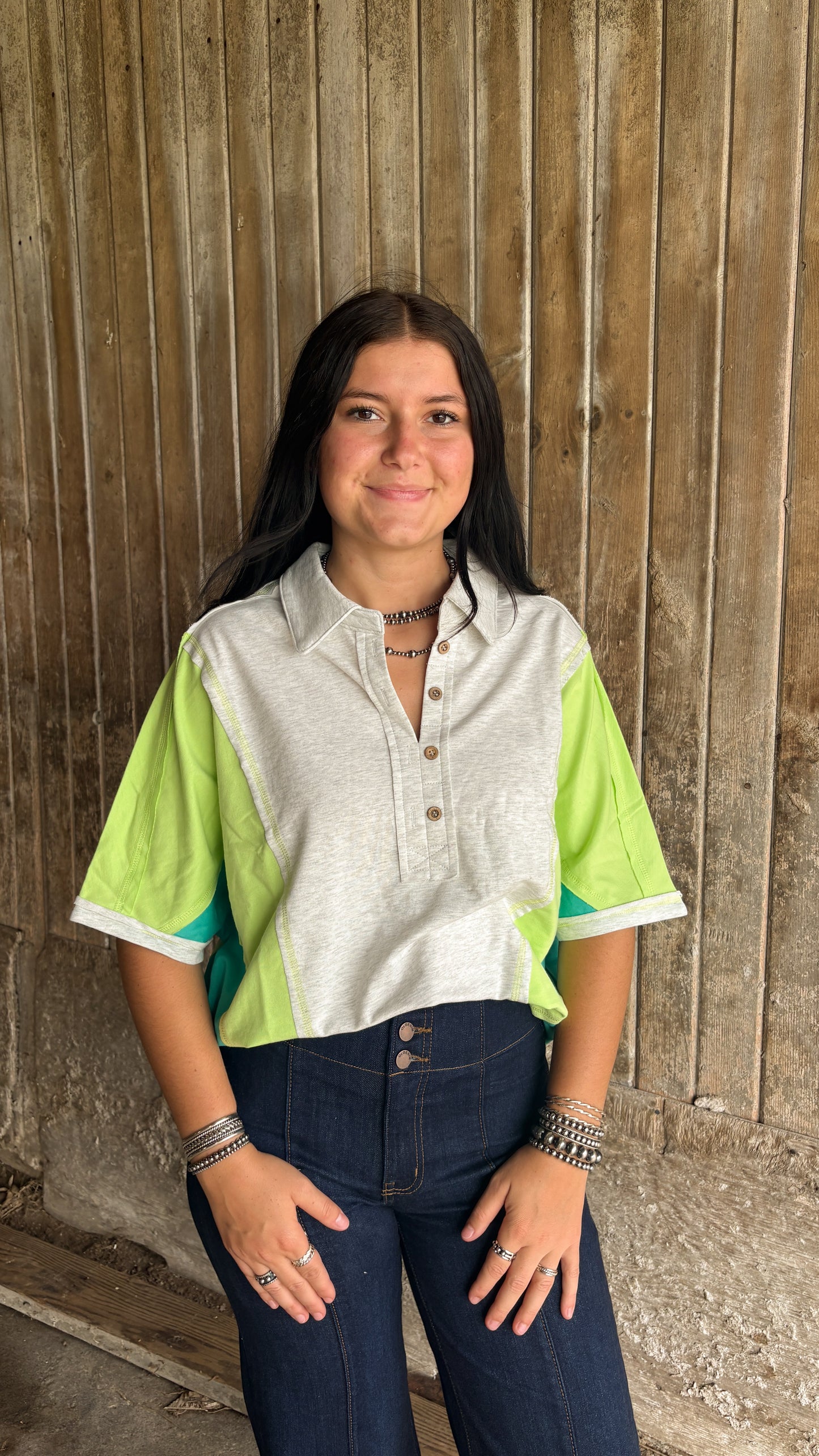 BLUE & GREEN COLLARED OVERSIZED TEE