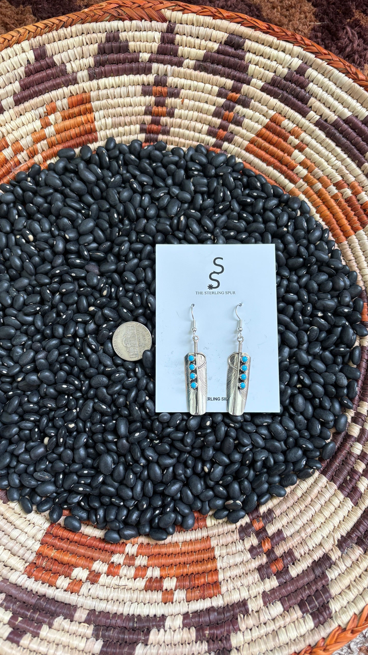 KINGMAN TURQUOISE FEATHER DANGLE EARRINGS BY CHESTER CHARLEY