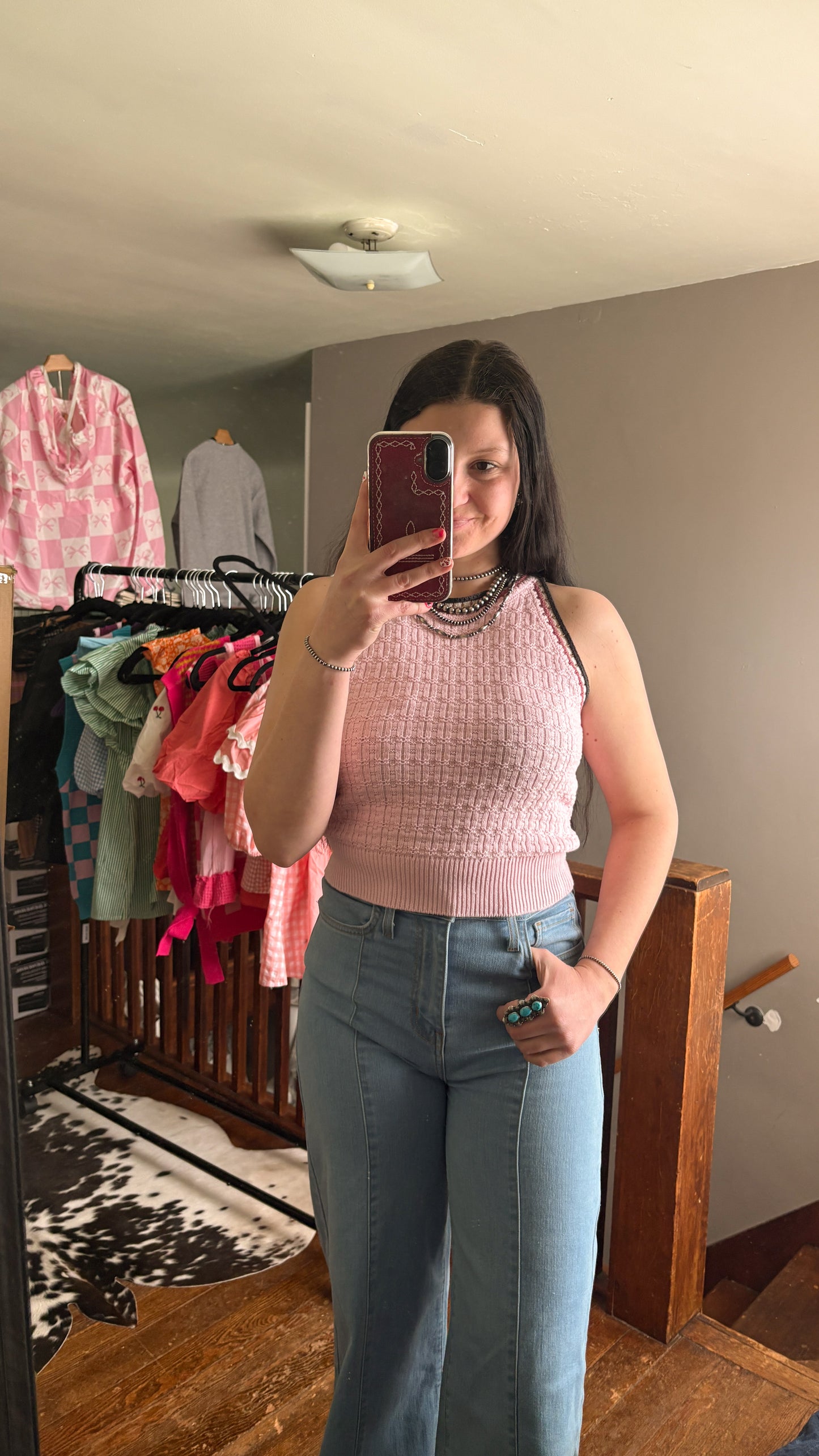 PINK CROCHET HALTER TOP