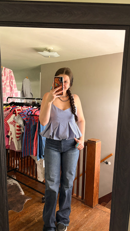 BLUE GINGHAM BUBBLE TOP