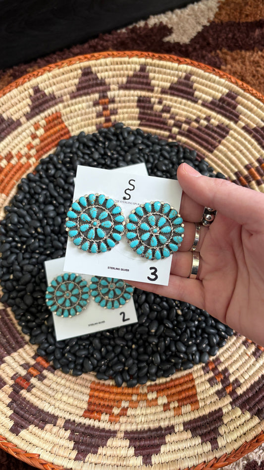 LARGE BLUE TURQUOISE CLUSTER EARRINGS