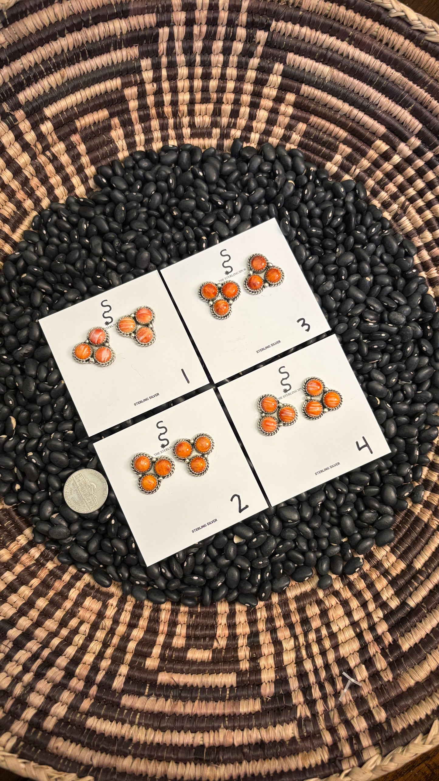 3 STONE SPINY OYSTER POST EARRINGS