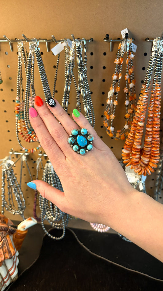 8 STONE KINGMAN TURQUOISE CLUSTER RING